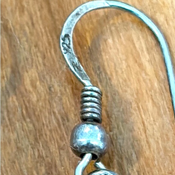 Vintage Sterling Silver 925 Puffy Heart Drop Dangle Earrings Etched Decor - Picture 3 of 5